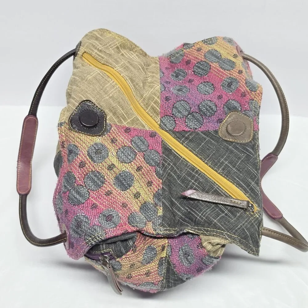 Cirque Du Soleil Geometric Tassel Purse Handbag Fabric and Leather Purple Gray